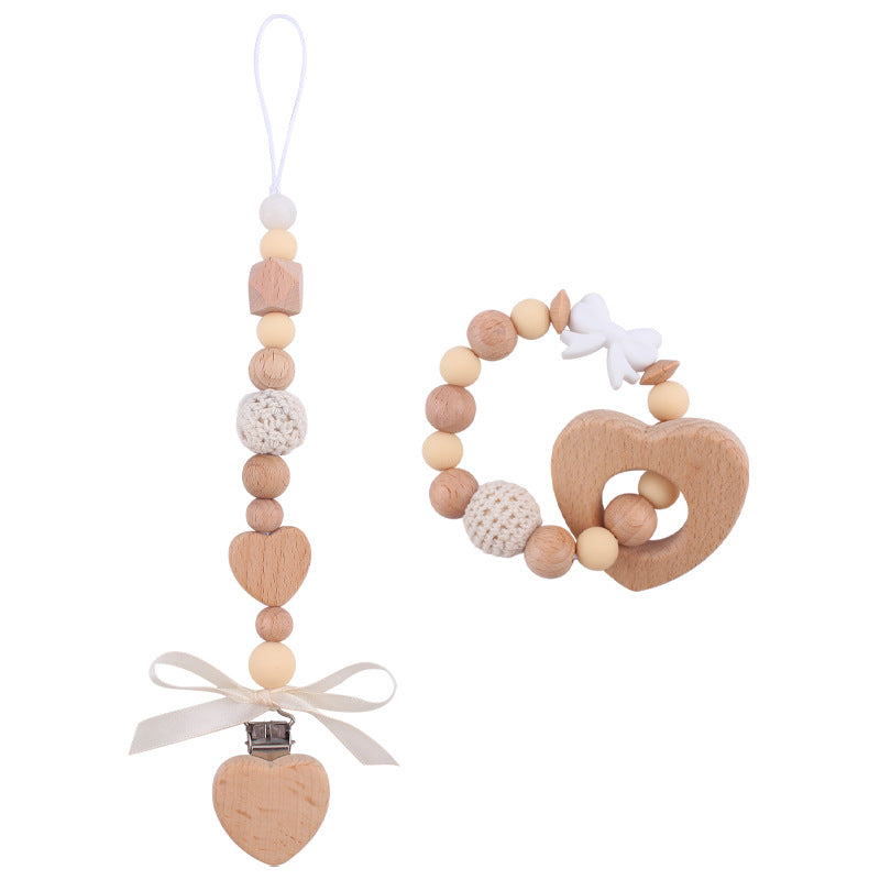 Wholesale Baby Handmade Bow Pacifier Chain Comfort Teether Bracelet Toy Two-piece Set